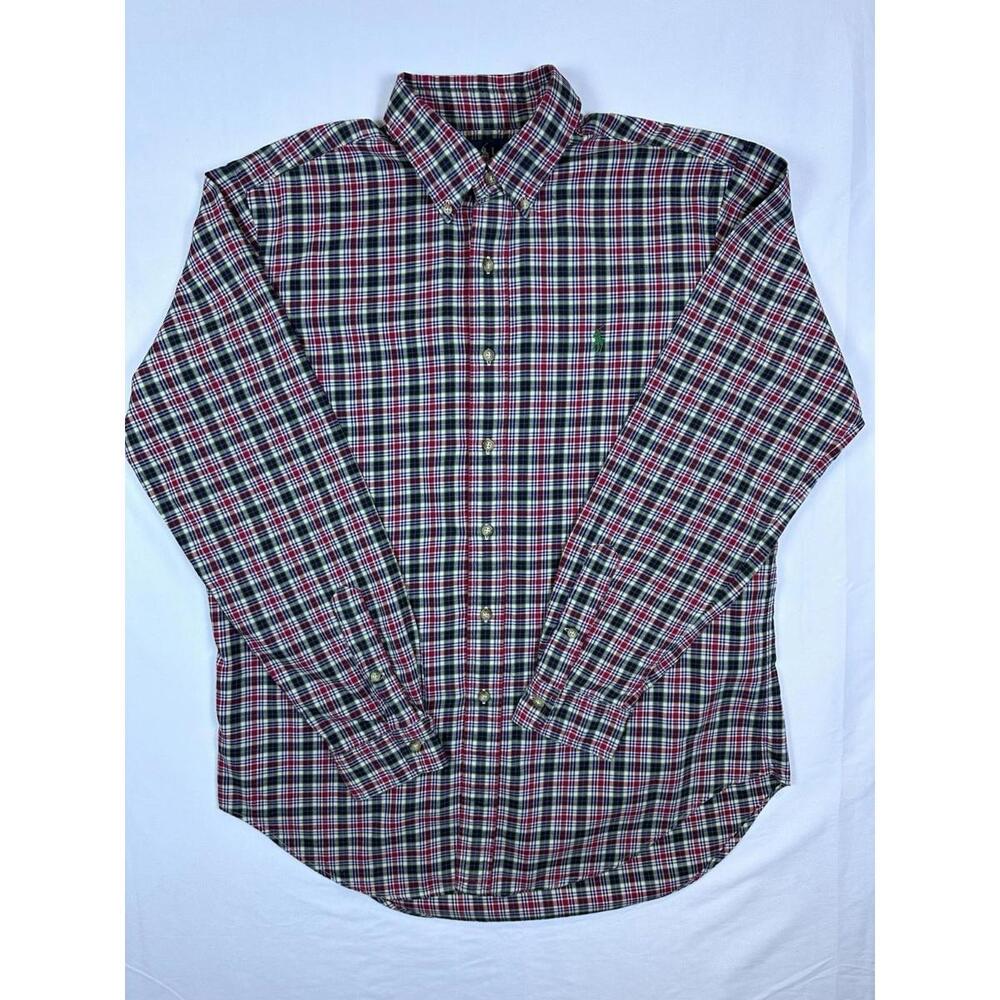 Ralph Lauren Polo Button Up Shirt Mens Large Pink Green Multi Plaid Long Sleeve